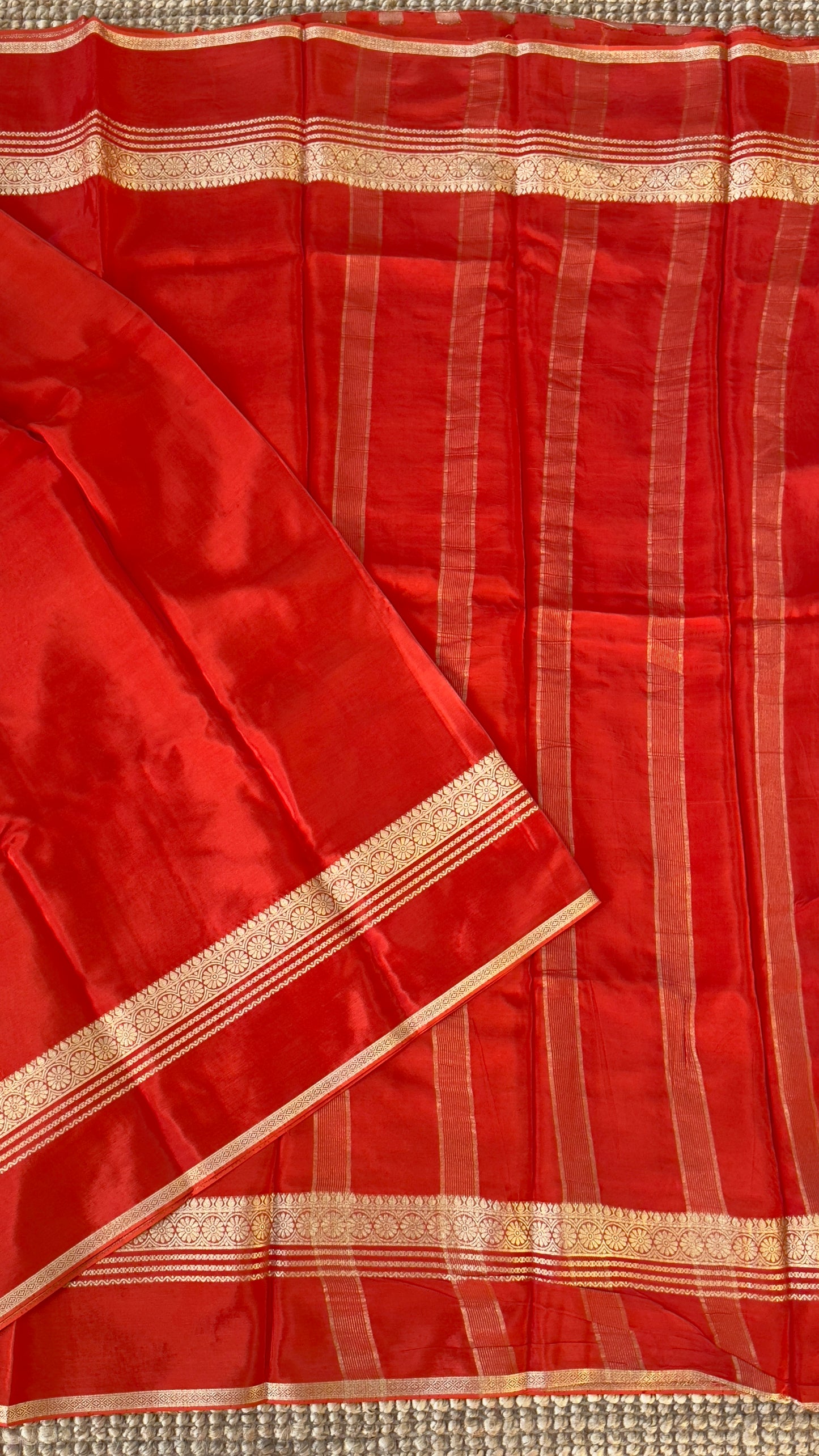 PURE CREPE SILK SAREE – RUST WITH MYSORE SILK DOUBLE BORDER