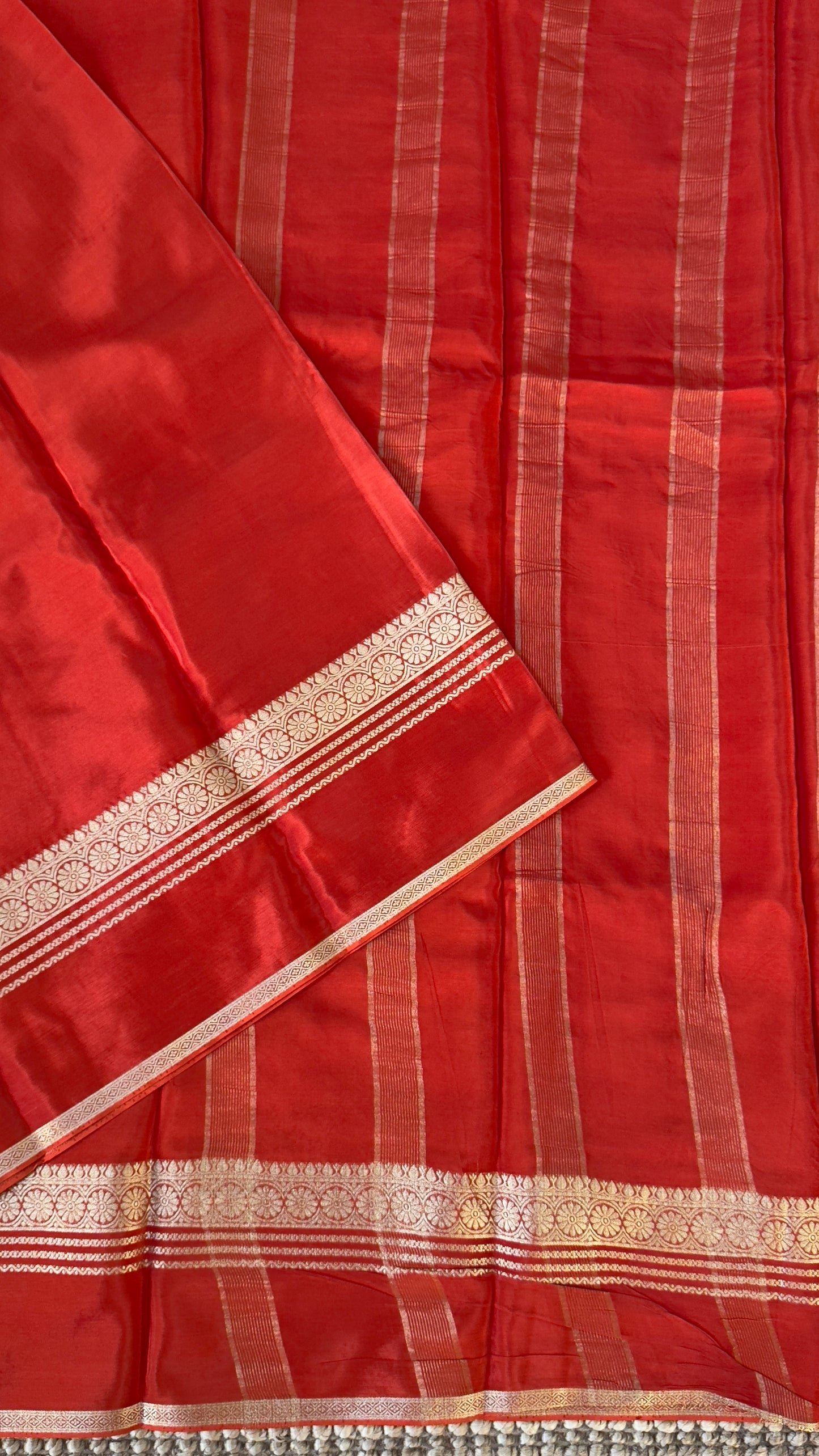 PURE CREPE SILK SAREE – RUST WITH MYSORE SILK DOUBLE BORDER