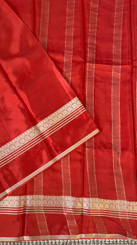 PURE CREPE SILK SAREE – RUST WITH MYSORE SILK DOUBLE BORDER