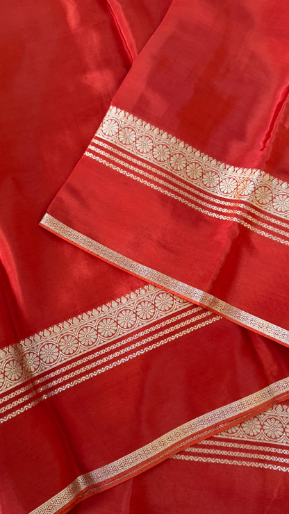 PURE CREPE SILK SAREE – RUST WITH MYSORE SILK DOUBLE BORDER