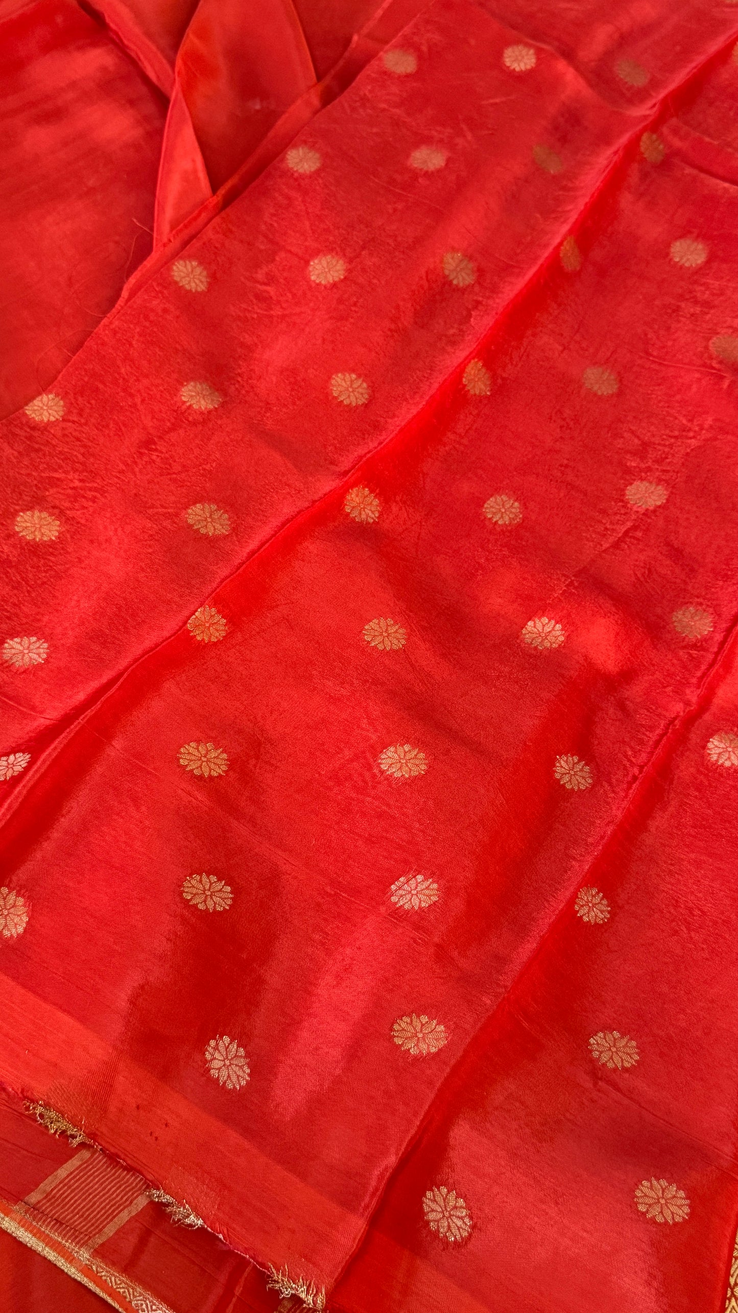 PURE CREPE SILK SAREE – RUST WITH MYSORE SILK DOUBLE BORDER