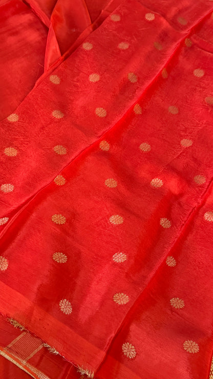 PURE CREPE SILK SAREE – RUST WITH MYSORE SILK DOUBLE BORDER