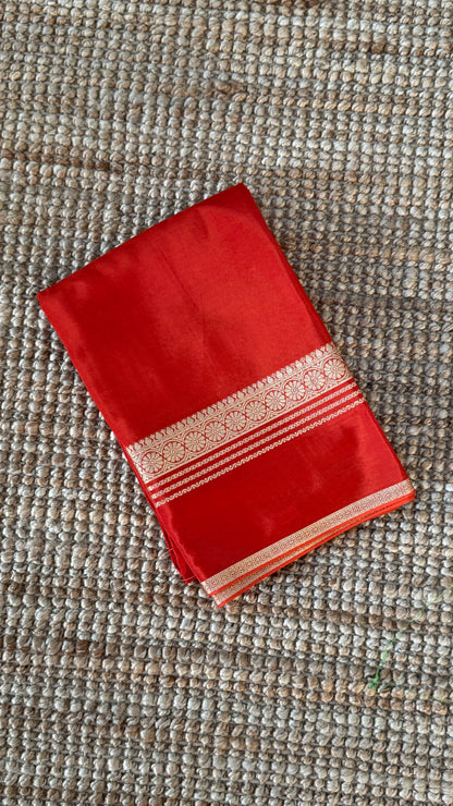 PURE CREPE SILK SAREE – RUST WITH MYSORE SILK DOUBLE BORDER