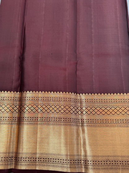 KANJIVARAM PURE SILK SAREE in Grey and contrast COFFEE Brown border