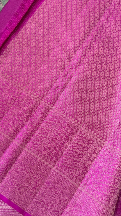 PURE TISSUE KANJIVARAM SILK HANDLOOM SAREE – BLUISH GREY WITH PINK - GOLD BORDER