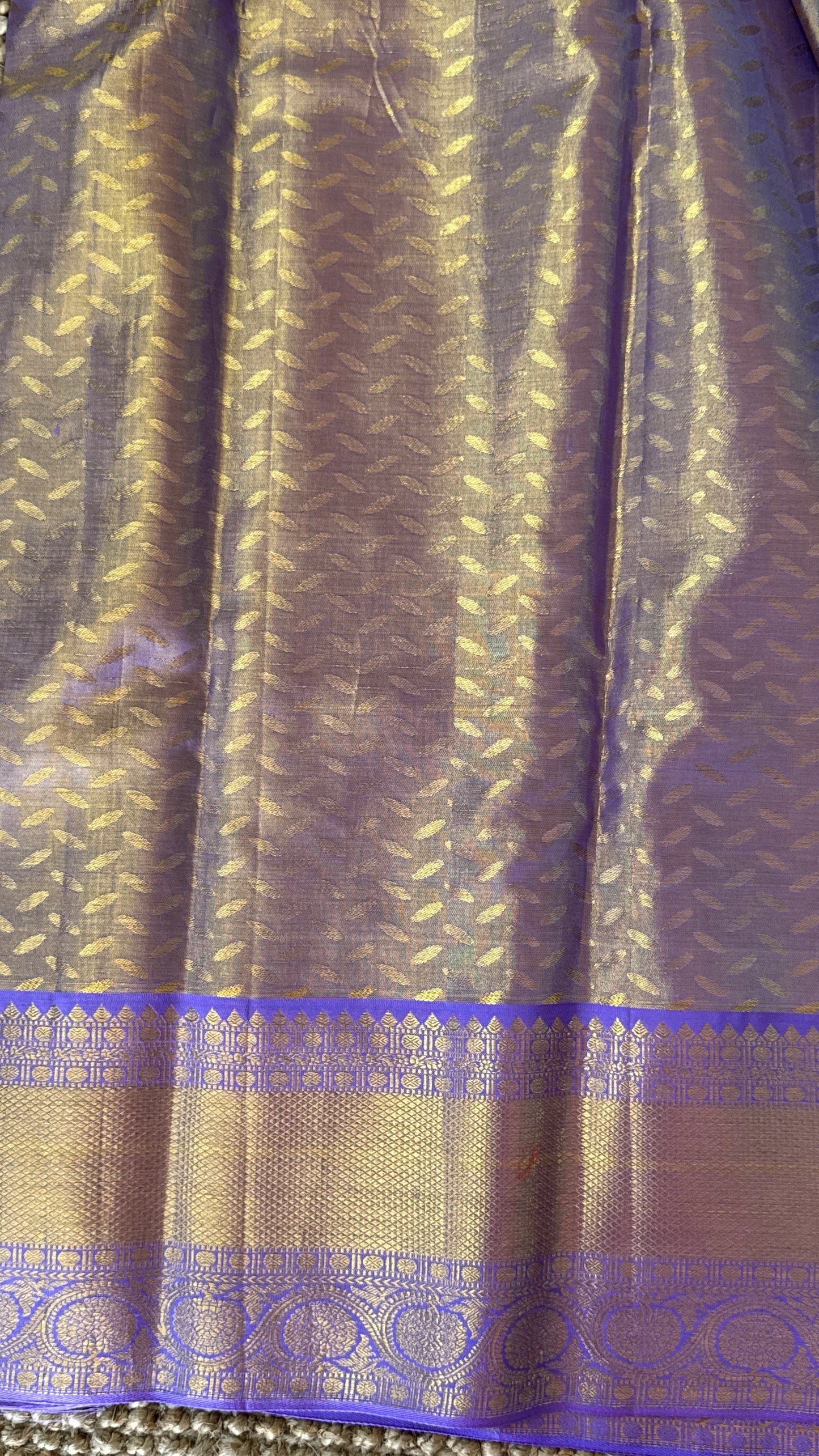 PURE TISSUE KANJIVARAM SILK HANDLOOM SAREE – SEA GREEN WITH PURPLE-GOLD BORDER