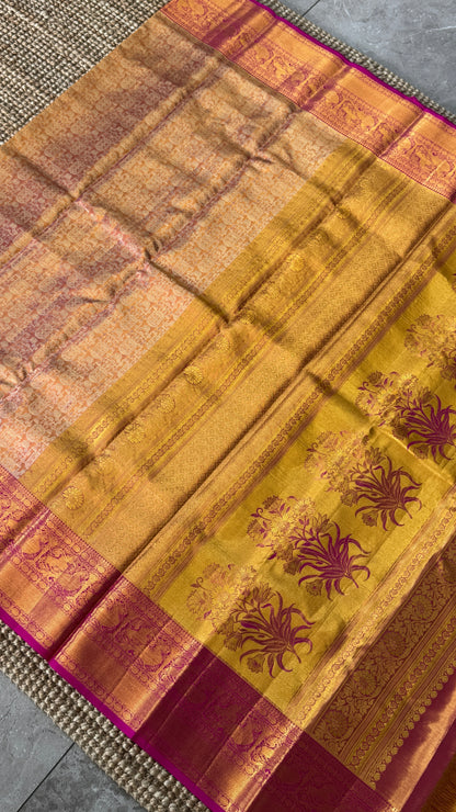 PURE TISSUE KANJIVARAM SILK HANDLOOM SAREE – PINK WITH GOLD BORDER