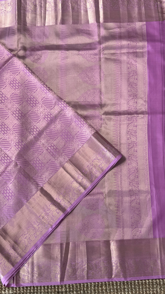 KANJIVARAM PURE SILK SAREE – Fully Brocade Saree in Pinkish Lavender