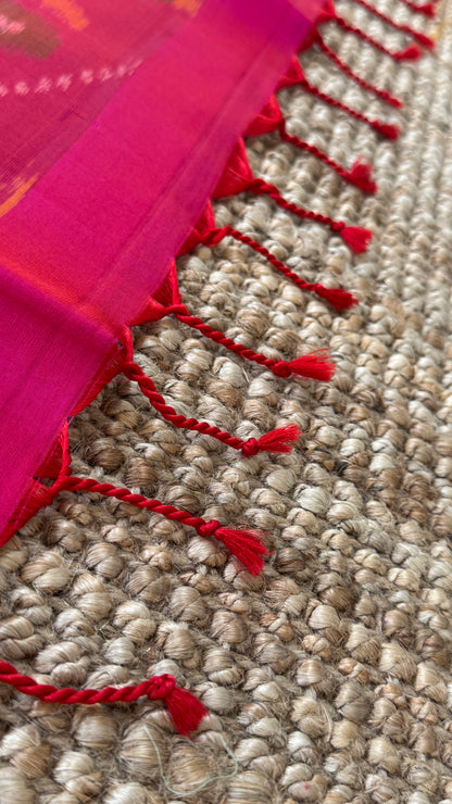 PURE SOFT SILK HANDLOOM SAREE – BOTTLE GREEN WITH PINK BORDER