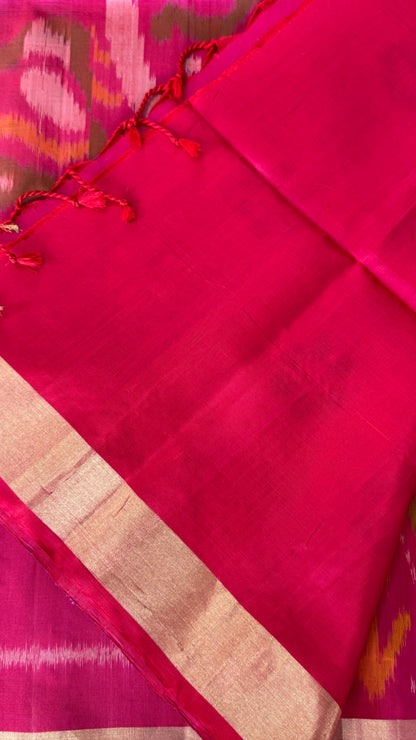 PURE SOFT SILK HANDLOOM SAREE – BOTTLE GREEN WITH PINK BORDER