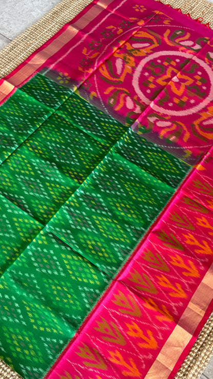 PURE SOFT SILK HANDLOOM SAREE – BOTTLE GREEN WITH PINK BORDER