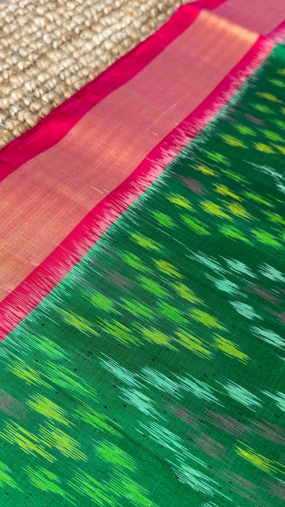 PURE SOFT SILK HANDLOOM SAREE – BOTTLE GREEN WITH PINK BORDER