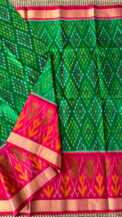 PURE SOFT SILK HANDLOOM SAREE – BOTTLE GREEN WITH PINK BORDER
