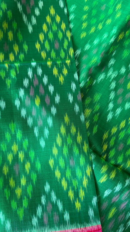 PURE SOFT SILK HANDLOOM SAREE – BOTTLE GREEN WITH PINK BORDER