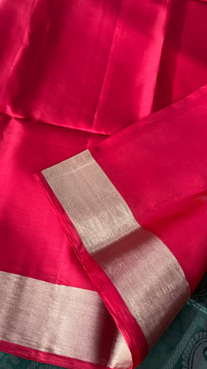 KANCHIVARAM PURE SOFT SILK HANDLOOM SAREE – Red with Bottle Green Pallu