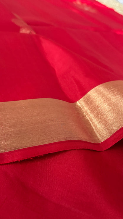 KANCHIVARAM PURE SOFT SILK HANDLOOM SAREE – Red with Bottle Green Pallu