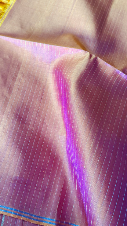 KANCHIVARAM PURE SOFT SILK HANDLOOM SAREE – MUSTARD YELLOW WITH BABY PINK PALLU