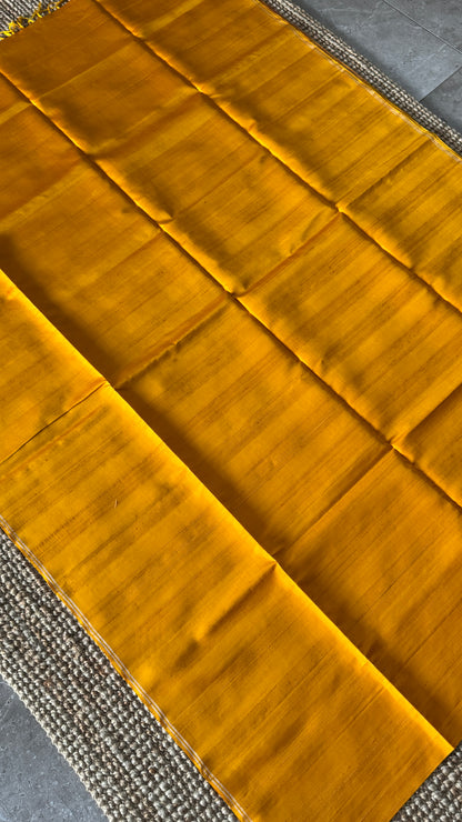 KANCHIVARAM PURE SOFT SILK HANDLOOM SAREE – MUSTARD YELLOW WITH BABY PINK PALLU