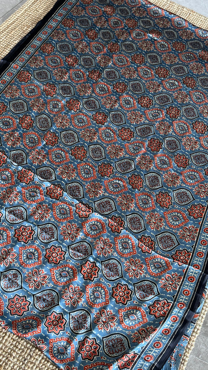 MODAL SILK SAREE WITH DIGITAL AJRAKH PRINTS - Denim Blue