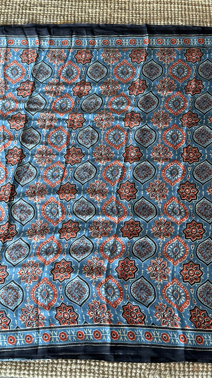 MODAL SILK SAREE WITH DIGITAL AJRAKH PRINTS - Denim Blue