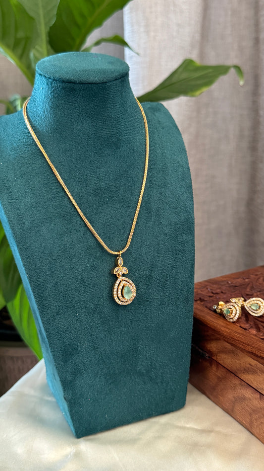 Simple Necklace Set with Mint Green Stone