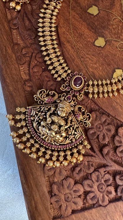 Unique Short Lakshmi Temple Necklace Jewellery Set with Jhumka