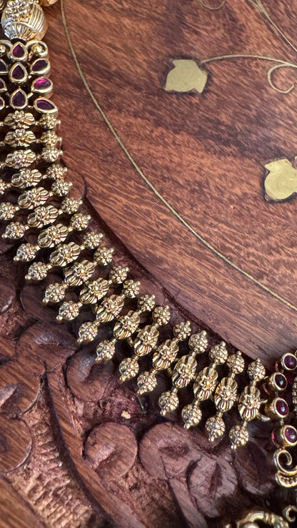 Unique Short Lakshmi Temple Necklace Jewellery Set with Jhumka