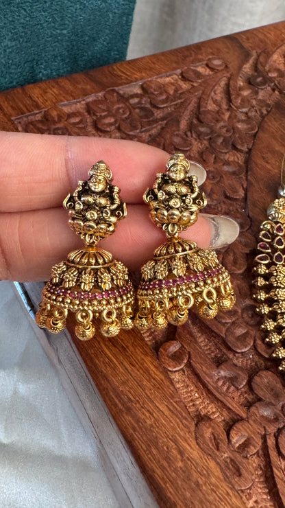 Unique Short Lakshmi Temple Necklace Jewellery Set with Jhumka