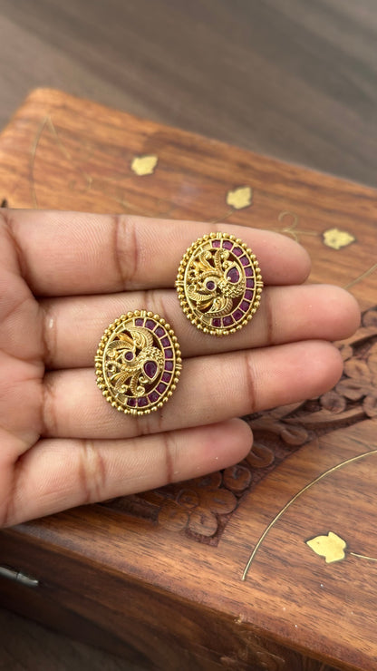 Gold Plated Ruby Stud