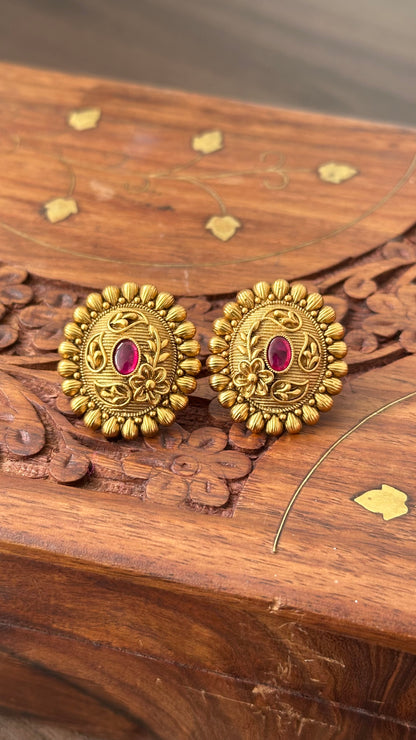 Gold Plated Ruby Stud