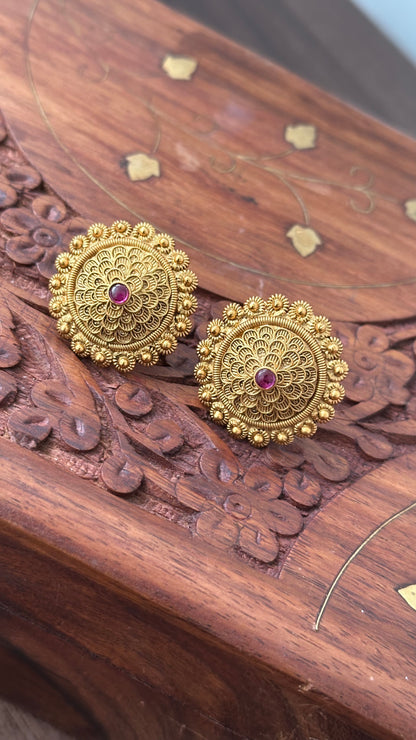 Gold Plated with Ruby Stone Stud