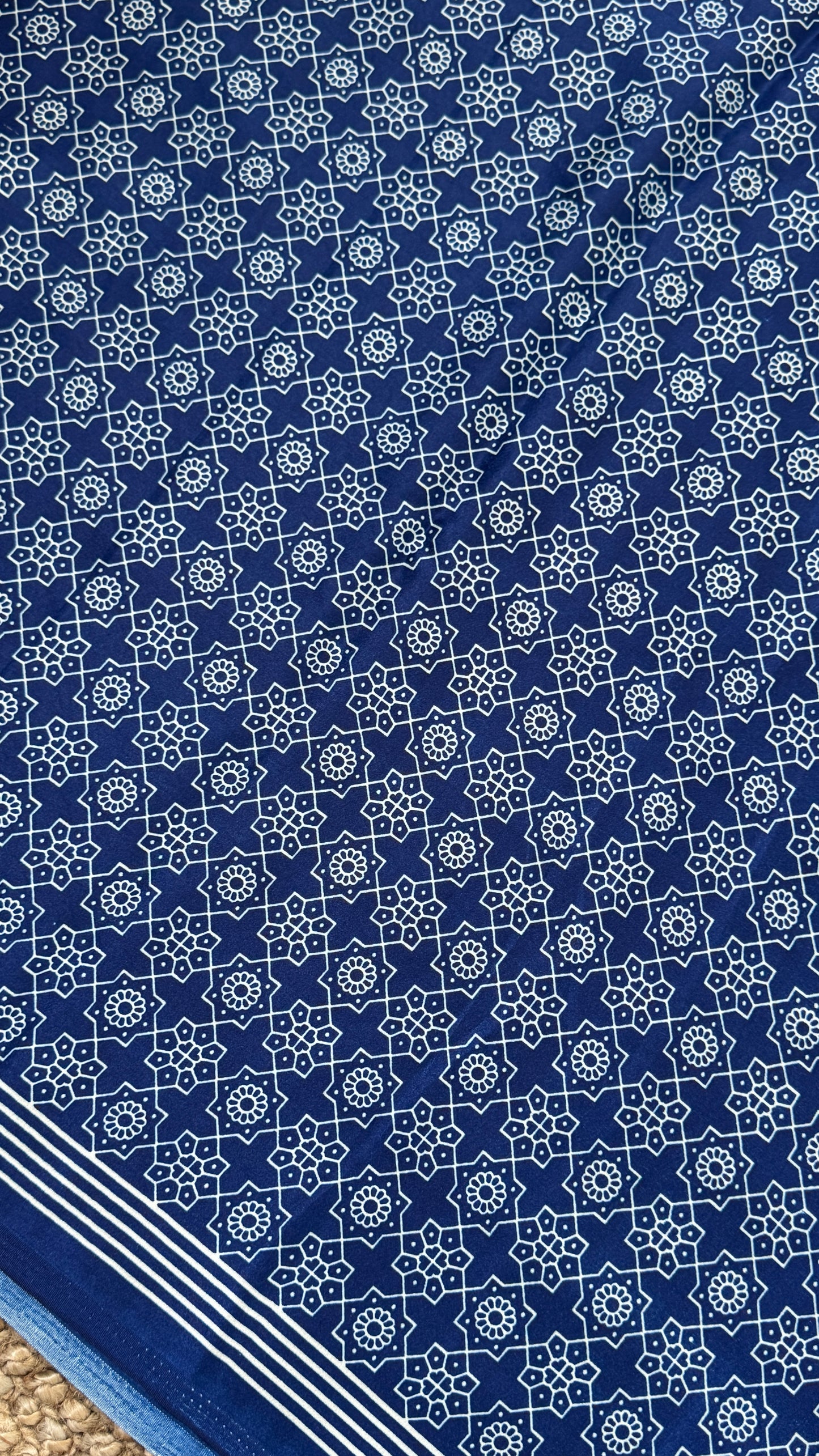 Blue Modal Satin Saree with Temple Printed Border & Circle Design Pallu