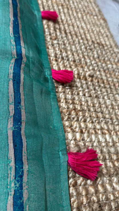 Pure Chanderi Cotton Silk Saree – Digital Batik Floral Print with Zari Border