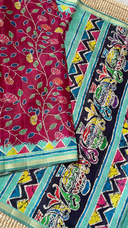 Pure Chanderi Cotton Silk Saree – Digital Batik Floral Print with Zari Border