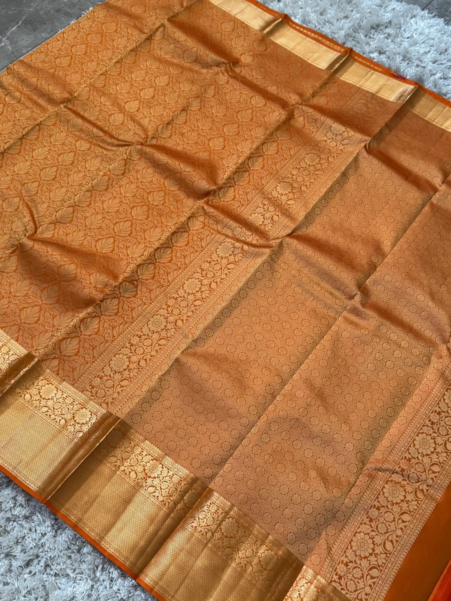 KANJIVARAM PURE SILK SAREE – Fully Brocade Saree in Orange