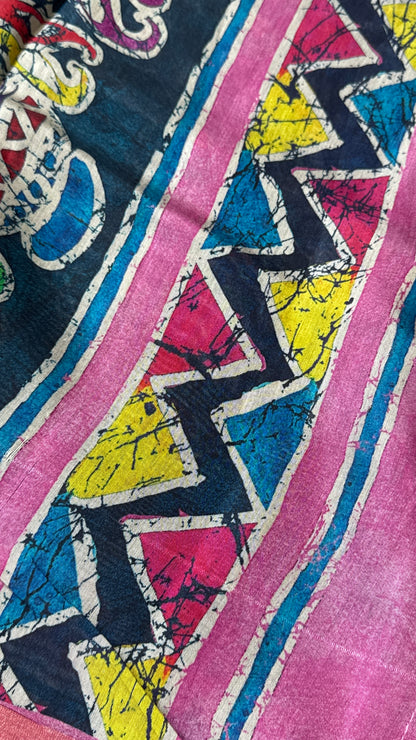 Pure Chanderi Cotton Silk Saree – Digital Batik Floral Print with Zari Border