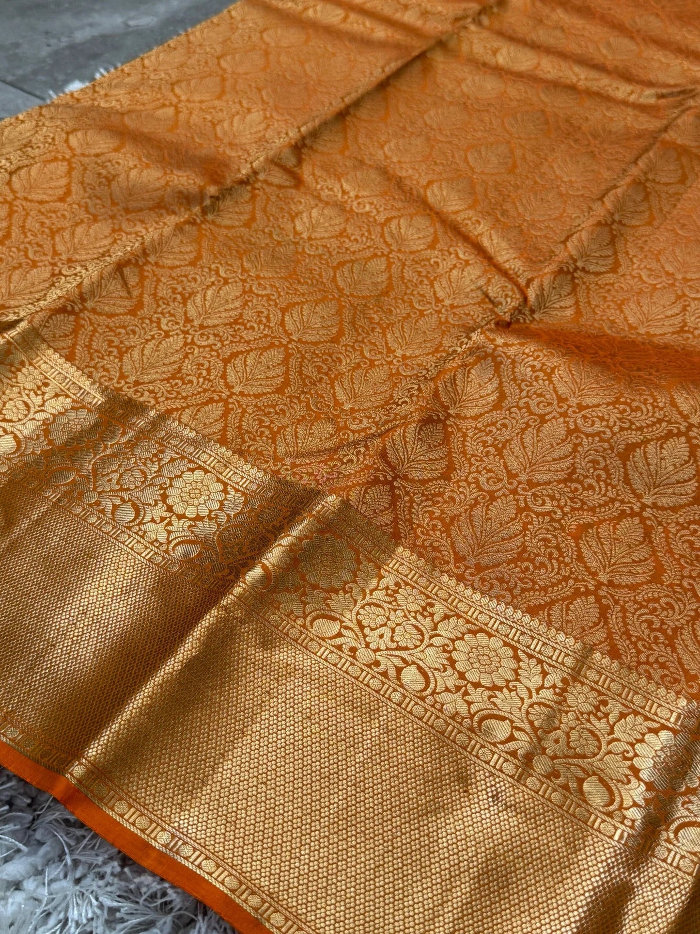 KANJIVARAM PURE SILK SAREE – Fully Brocade Saree in Orange