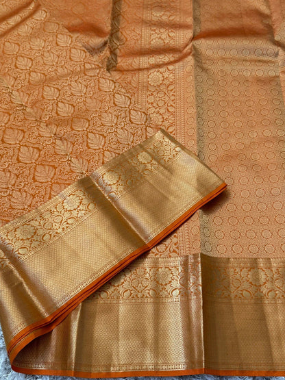 KANJIVARAM PURE SILK SAREE – Fully Brocade Saree in Orange