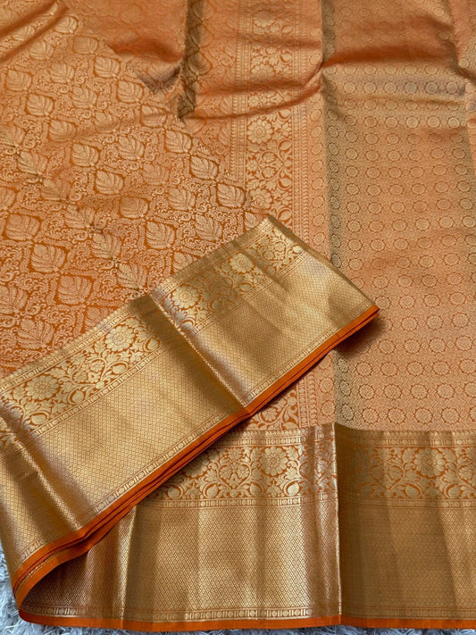 KANJIVARAM PURE SILK SAREE – Fully Brocade Saree in Orange