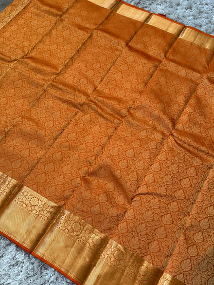 KANJIVARAM PURE SILK SAREE – Fully Brocade Saree in Orange