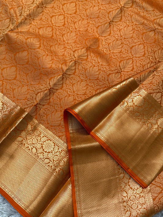 KANJIVARAM PURE SILK SAREE – Fully Brocade Saree in Orange