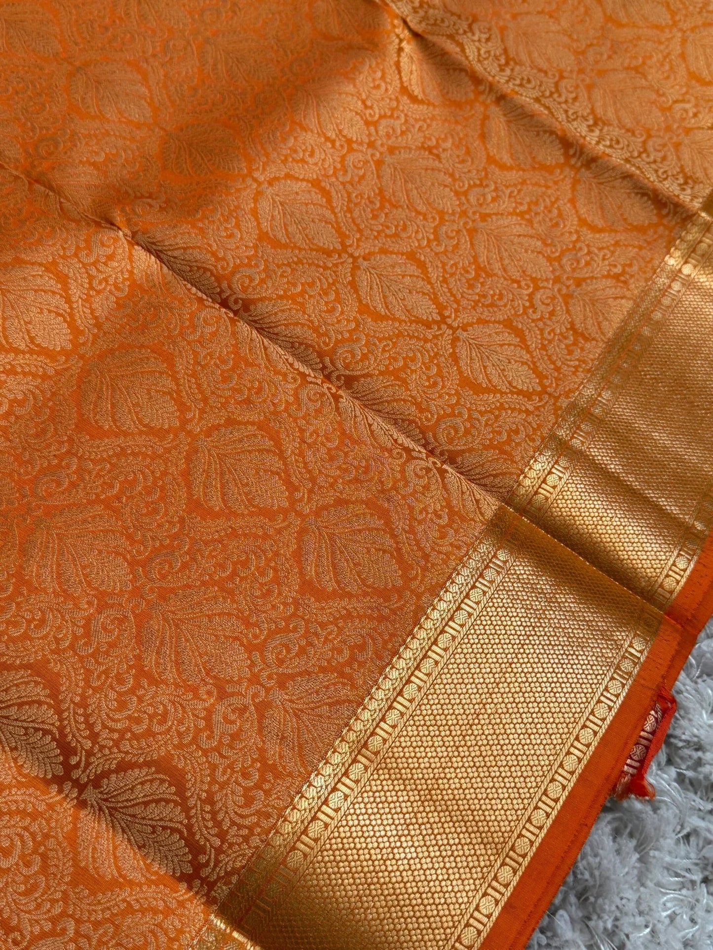 KANJIVARAM PURE SILK SAREE – Fully Brocade Saree in Orange