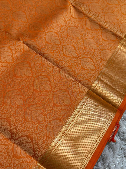 KANJIVARAM PURE SILK SAREE – Fully Brocade Saree in Orange