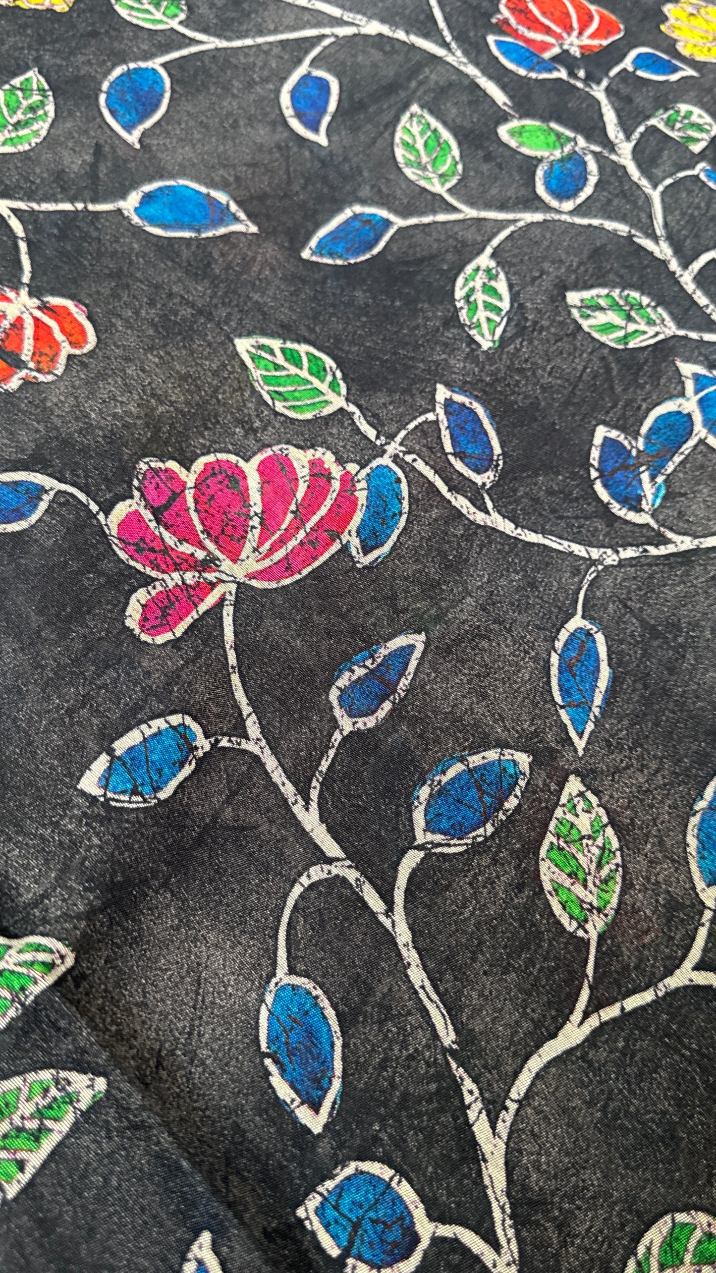 Pure Chanderi Cotton Silk Saree – Digital Batik Floral Print with Zari Border