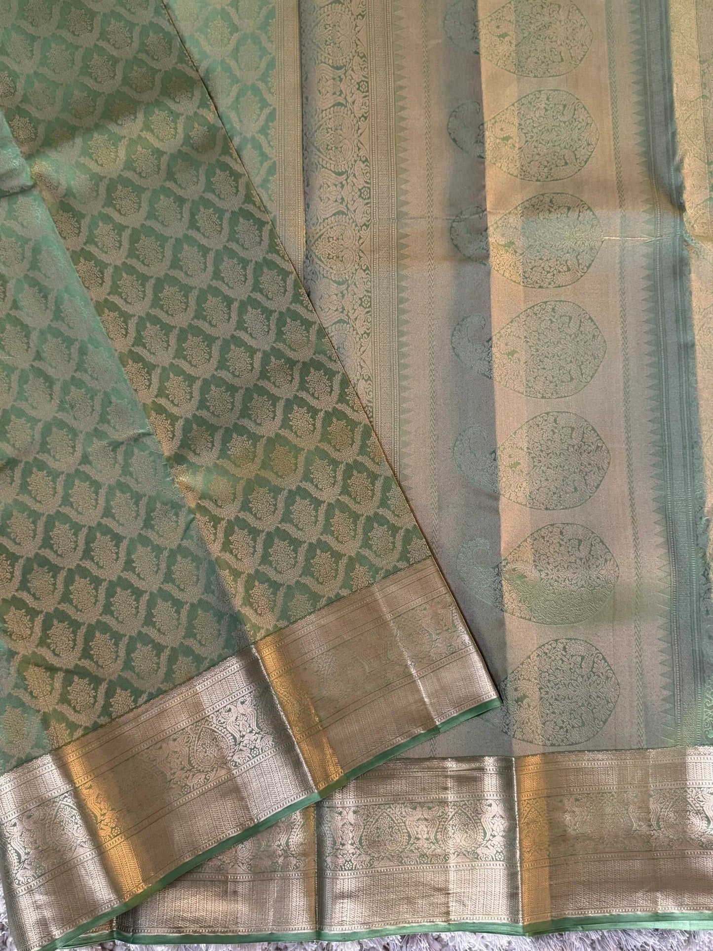 KANJIVARAM PURE SILK SAREE – Fully Brocade Saree in Sage Green