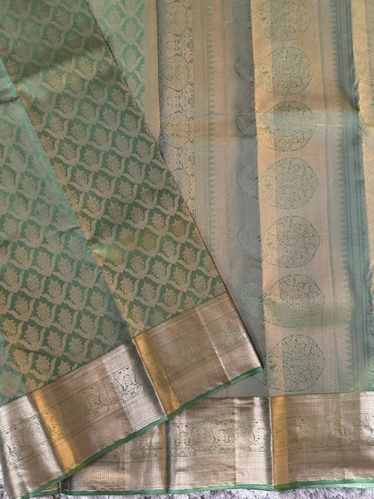 KANJIVARAM PURE SILK SAREE – Fully Brocade Saree in Sage Green