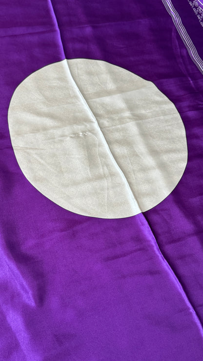 Purple Modal Satin Saree with Temple Printed Border & Circle Design Pallu
