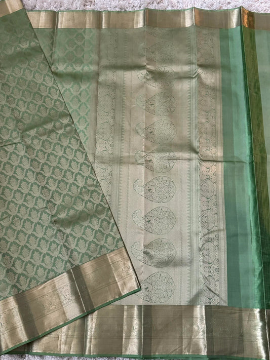 KANJIVARAM PURE SILK SAREE – Fully Brocade Saree in Sage Green