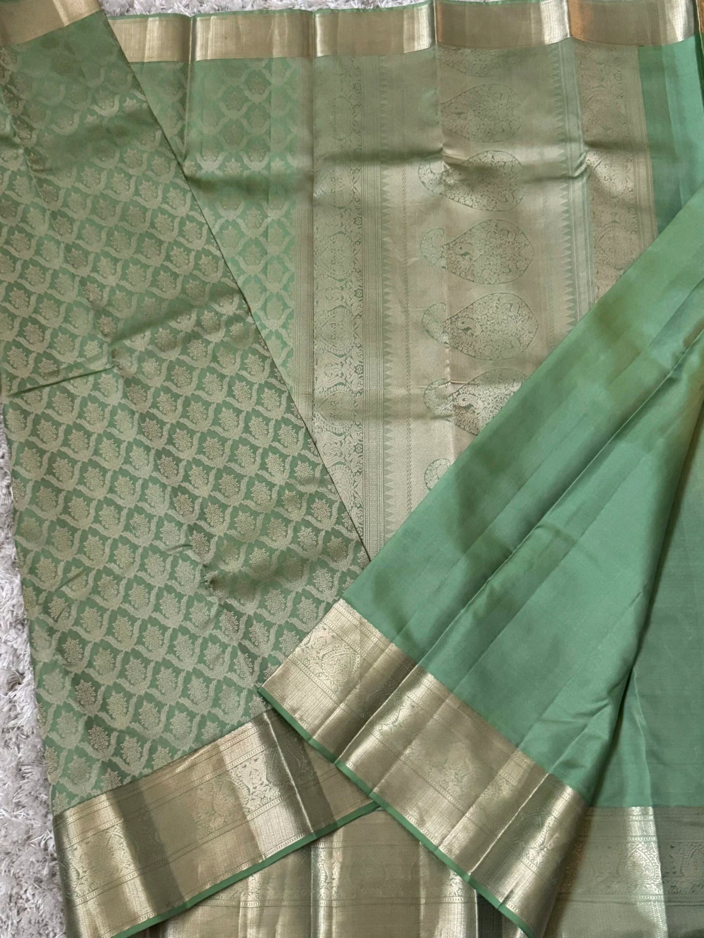 KANJIVARAM PURE SILK SAREE – Fully Brocade Saree in Sage Green