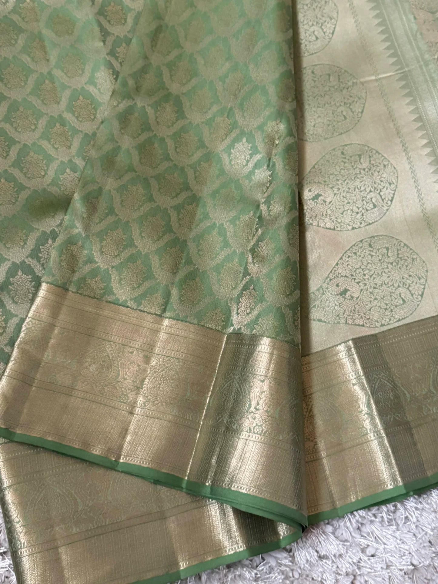 KANJIVARAM PURE SILK SAREE – Fully Brocade Saree in Sage Green